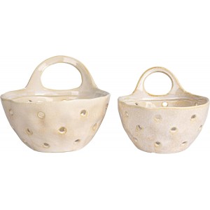 Creative Co-Op Set of 2 Cream Stoneware Colanders