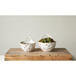 Creative Co-Op Set of 2 Cream Stoneware Colanders