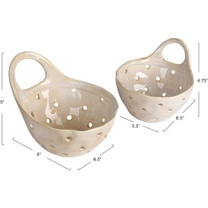 Creative Co-Op Set of 2 Cream Stoneware Colanders