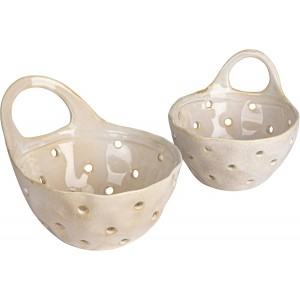 Creative Co-Op Set of 2 Cream Stoneware Colanders
