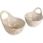 Creative Co-Op Set of 2 Cream Stoneware Colanders