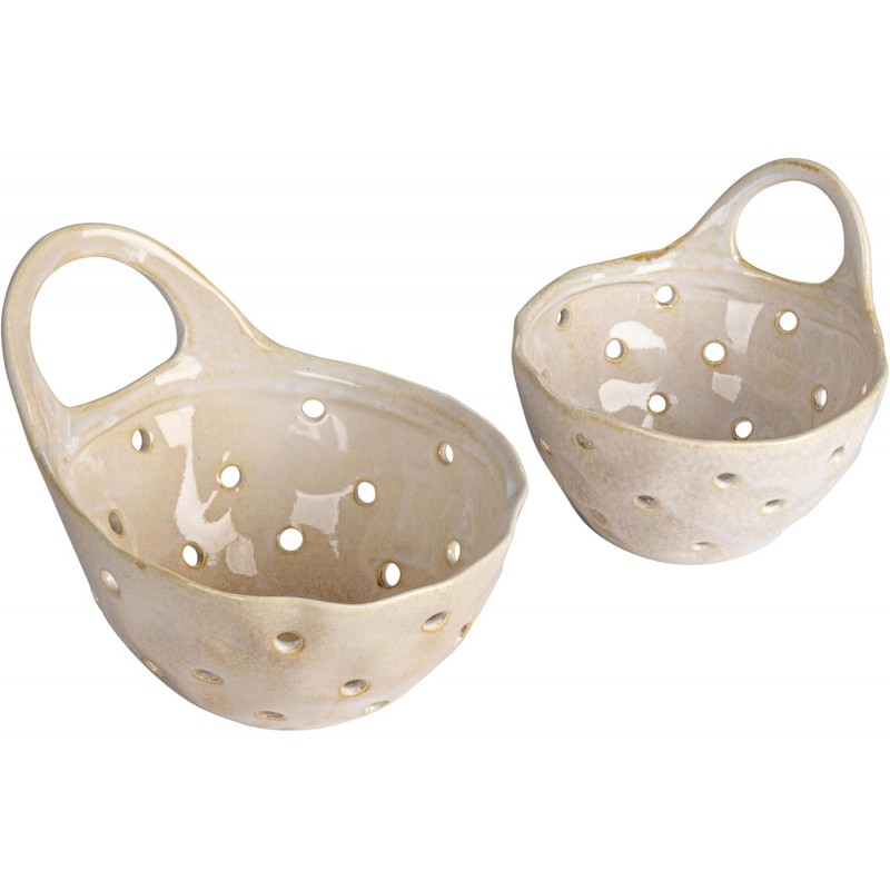 Creative Co-Op Set of 2 Cream Stoneware Colanders