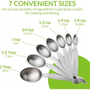 Spring Chef Stainless Steel Measuring Spoons Set of 7, Oval Metal Teaspoon & Tablespoon Measuring Spoons - Nesting Kitchen Gadgets For Baking & Cooking, Dual Measurements - Dry & Liquid Ingredients