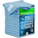 MW PRO Microfiber Cleaning Cloths Blue (12 Pack, 12x12) - Commercial Janitorial Towels & Lint Free Rags - Heavy Duty for Auto Detailing, Glass Windows, Housekeeping & Screens - Washable 300+ Times