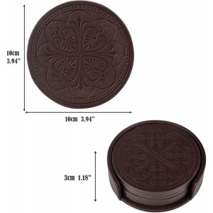 Drink Coasters,PU Leather Bar Beer Beverage Coaster for Drinks Set of 6 with Holder Coasters for Wooden Table Coffee Table Absorbent, Easy Clean Cup Coaster Easter Housewarming Gifts