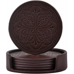 Drink Coasters,PU Leather Bar Beer Beverage Coaster for Drinks Set of 6 with Holder Coasters for Wooden Table Coffee Table Absorbent, Easy Clean Cup Coaster Easter Housewarming Gifts