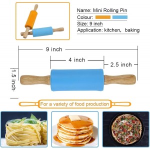 Koogel 9 Inch Mini Rolling Pin, 2 PCS Wooden Handle Rolling Pin for Kids Dough Rollers for Baking Supplies Home Kitchen