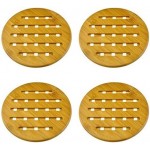 11 Set of 4, Solid Bamboo Wood Trivets with Non-Slip Pads for Hot Dishes and Pot (7
