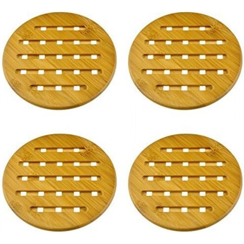 11 Set of 4, Solid Bamboo Wood Trivets with Non-Slip Pads for Hot Dishes and Pot (7