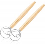 Pack of 2 Danish Dough Whisk, Kitchen Baking Flour Mixing Tool for Sourdough, Bread, Flour Paste, Butter, Pancake, Pizza, Cake, Pastry, Biscuits, Wooden Handle Stainless Steel Ring