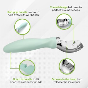 Spring Chef Heavy Duty Metal Ice Cream Scoop - Dishwasher Safe Ice Cream Scooper - Commercial Icecream Scoop Spade - Professional Kitchen Gadgets for Gelato, Melon, Sundae - Cookie Spoon - Mint