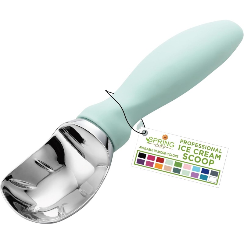 Spring Chef Heavy Duty Metal Ice Cream Scoop - Dishwasher Safe Ice Cream Scooper - Commercial Icecream Scoop Spade - Professional Kitchen Gadgets for Gelato, Melon, Sundae - Cookie Spoon - Mint