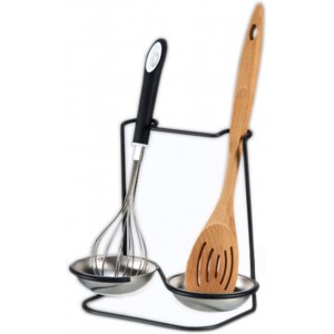 Prodyne Metalla Stainless Steel Double Spoon Rest, Black