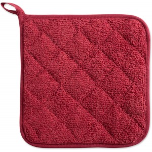 DII Basic Terry Collection Quilted 100% Cotton, Potholder, Barn Red, 3 Piece