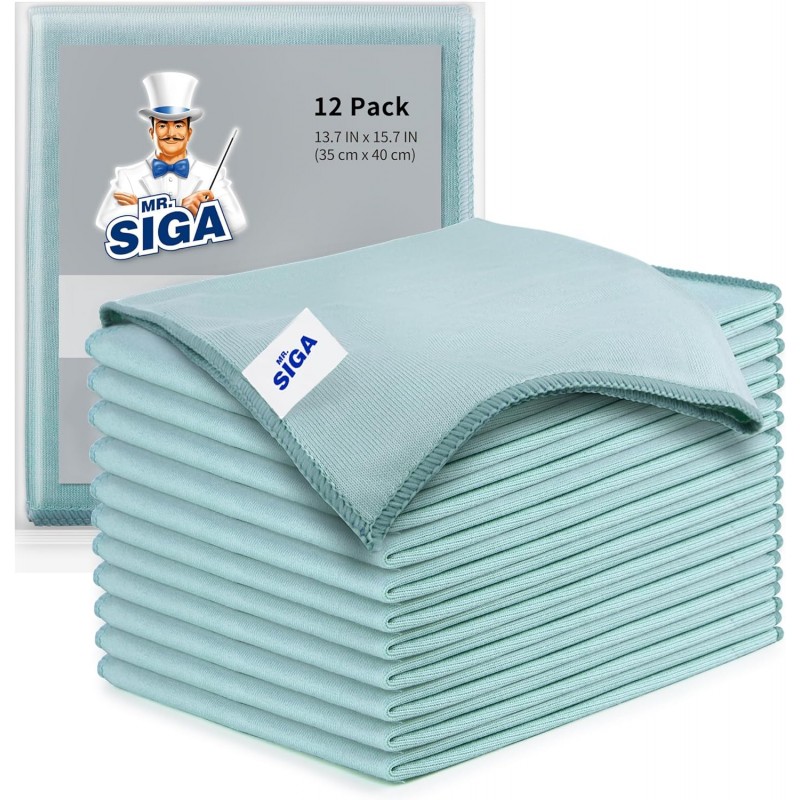 MR.SIGA Ultra Fine Microfiber Cloths for Glass, Pack of 12, 35 x 40cm 13.7