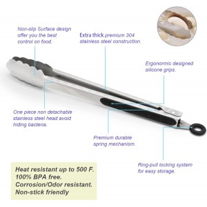 304 Stainless Steel Kitchen Cooking Tongs, 9