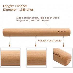 GOBAM Wood Rolling Pin, Small - Dough Roller for Pasta, Cookies, Pie, Pizza, Chapati, Fondant, Rolling Pins for Baking, Bread Making Tools and Supplies - 11 x 1.38 Inches