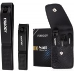 Nail Clipper Set, Ultra Sharp Black Stainless Steel Fingernail & Toenails Clipper and Nail File with Leather Travel Case,Great Christmas Gift,Stocking Stuffers for Men and Women