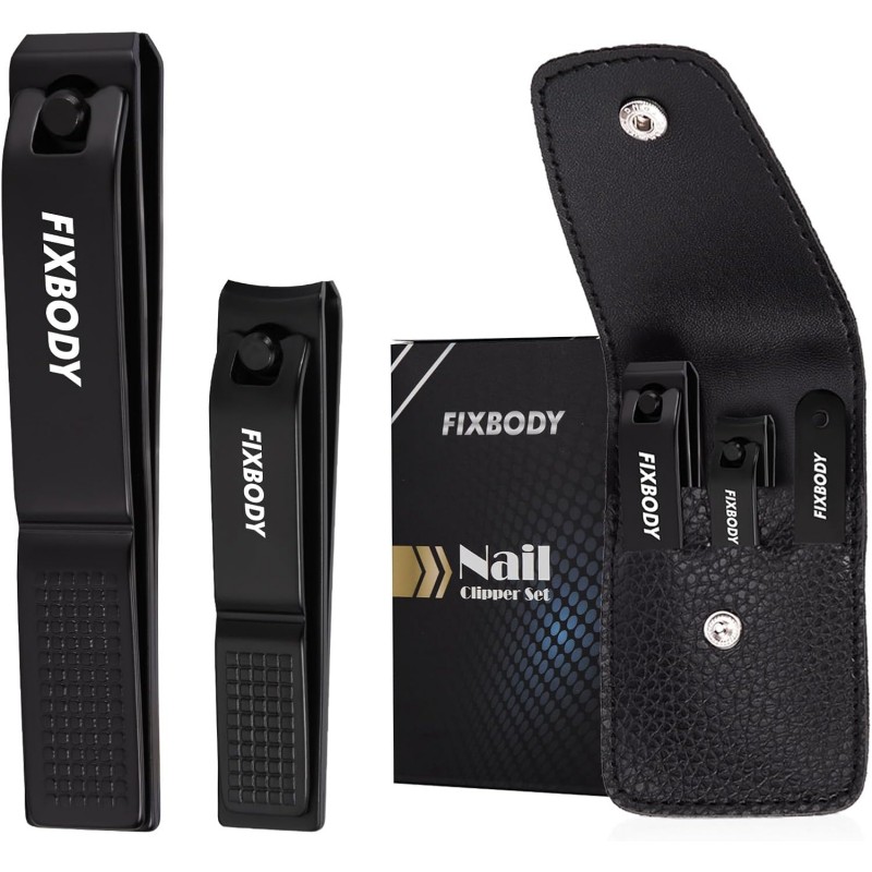 Nail Clipper Set, Ultra Sharp Black Stainless Steel Fingernail & Toenails Clipper and Nail File with Leather Travel Case,Great Christmas Gift,Stocking Stuffers for Men and Women