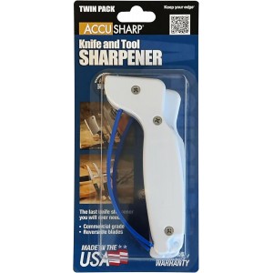 AccuSharp Hand-Held Carbide Blade Sharpener, Kitchen Knife and Chef Knife Sharpener, Professional Chef Grade Sharpening Tool, Restore and Hone Straight & Serrated Knives, 2-Pack, White