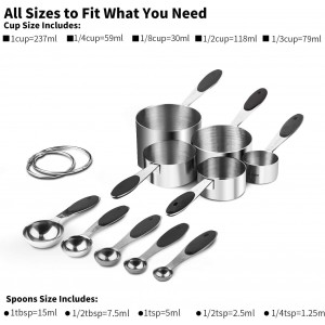 Measuring Cups : U-Taste 18/8 Stainless Steel Measuring Cups and Spoons Set of 10 Piece, Upgraded Thickness Handle(Black)