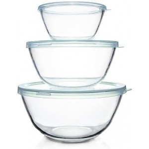 Luvan Glass Mixing Bowls with Lids Set(4.5QT, 2.7QT, 1.1QT)-Large Glass Mixing Bowls, Clear Salad Bowl for Baking, Cooking, Serving, Food Prep, 3PC Nesting Bowls for Kitchen Storage & Dishwasher Safe