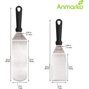 Metal Spatula Stainless Steel and Scraper - Professional Chef Griddle Spatulas Set of 3 - Heavy Duty Accessories Great for Cast Iron BBQ Flat Top Grill Skillet Pan - Commercial Grade