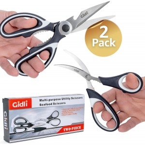 Kitchen Shears by Gidli - Liftime Replacement Warranty* - Includes Seafood Scissors As a Bonus - Heavy Duty Utility Stainless Steel All Purpose Ultra Sharp Scissors for Food/Cooking