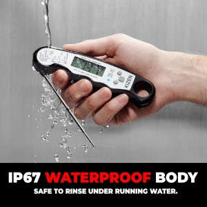 KIZEN Instant Read Meat Thermometer Digital - Food Thermometer for Cooking, Grill, Oven, BBQ - IP67 Rated Waterproof - Large Backlit Display and Magnetic Back