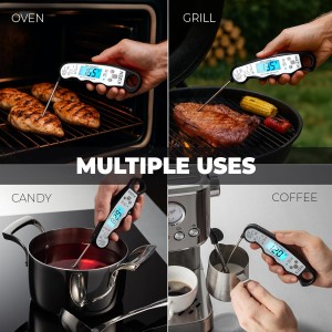 KIZEN Instant Read Meat Thermometer Digital - Food Thermometer for Cooking, Grill, Oven, BBQ - IP67 Rated Waterproof - Large Backlit Display and Magnetic Back