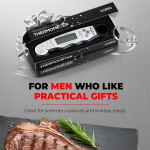 KIZEN Instant Read Meat Thermometer Digital - Food Thermometer for Cooking, Grill, Oven, BBQ - IP67 Rated Waterproof - Large Backlit Display and Magnetic Back