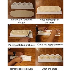 small pierogies, dumplings, uszka press/maker. Makes four small pierogies at once