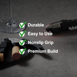 Vintorio Professional Waiters Corkscrew - Wine Key with Ergonomic Rubber Grip, Beer Bottle Opener and Foil Cutter (1 Pack)