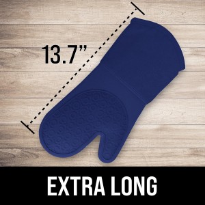 BPA-Free Soft Silicone Oven Mitts - Ultra Heat Resistant Oven Mitts with Thick Cotton Liner - Long Slip Resistant Pot Holders, Flexible Oven Gloves - Royal Blue 13.7