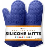 BPA-Free Soft Silicone Oven Mitts - Ultra Heat Resistant Oven Mitts with Thick Cotton Liner - Long Slip Resistant Pot Holders, Flexible Oven Gloves - Royal Blue 13.7