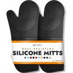 BPA-Free Silicone Oven Mitts Ultra Heat Resistant up to 500°F - Oven Mitts with Thick Cotton Liner - Long Slip Resistant Pot Holders, Flexible Oven Gloves - Black 14.7