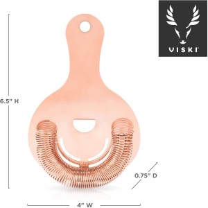 Viski Hawthorne Cocktail Strainer, Stainless Steel Bar Strainer with Copper Finish for Standard and Large Mixing Glasses, Boston Shakers and Shaker Tins, Home Bar Essentials, Bartender Tool, Set of 1