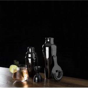 Viski Parisian Cocktail Shaker for Cold Brew Cocktails, Margarita, Espresso Martini, Contoured High Shine Polished Stainless Steel Martini Shaker, Home Bar, Bartender Gifts, 25 oz, Set of 1, Black