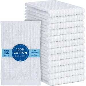 DecorRack 12 Pack 100% Cotton Kitchen Towels for Cleaning, 12 x 12 inch, Ultra Absorbent Bar Mops, Heavy Duty, Quick Dry, Machine Washable Dish Towels, Multi-Purpose Cleaning Supplies, White (12 Pack)