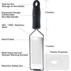 Stainless Steel Cheese Grater, Ergonomic Soft Handle Lemon Ginger Potato Zester with Plastic Cover