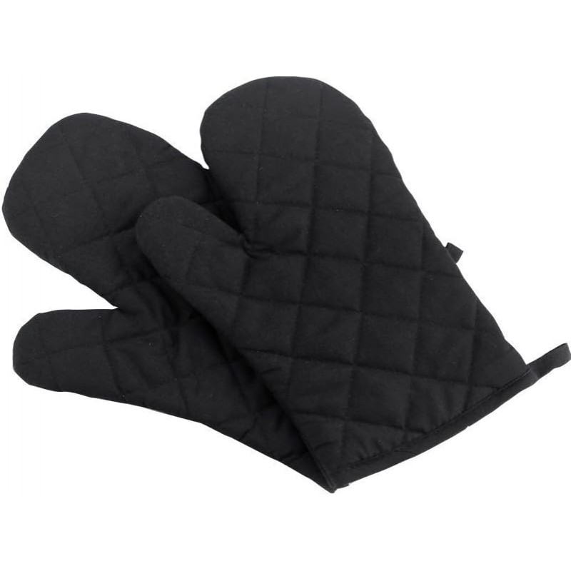 Oven Mitts, Premium Heat Resistant Kitchen Gloves Cotton & Polyester Quilted Oversized Mittens, Black
