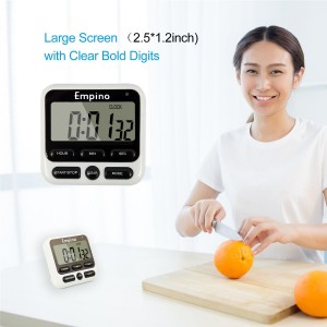Digital Kitchen Timer - Empino Upgraded 24-Hours Cooking Timer Clock Countdown Multifunction with Big Digits, Loud Alarm, Magnetic Backing Stand, and Memory for Cooking Baking Exercise, White