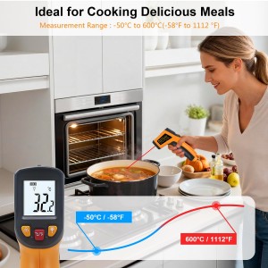 Ketotek Digital Infrared Thermometer Temperature Gun -58°F to 1112 °F(-50°C to 600°C) Handheld Non Contact IR Laser Thermometer KT600Y for Cooking Meat Refrigerator Pool Pizza Oven BBQ Food