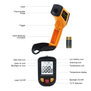 Ketotek Digital Infrared Thermometer Temperature Gun -58°F to 1112 °F(-50°C to 600°C) Handheld Non Contact IR Laser Thermometer KT600Y for Cooking Meat Refrigerator Pool Pizza Oven BBQ Food