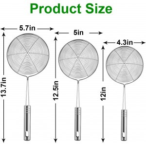 Spider Strainer Set of 3 Asian Strainer Ladle Stainless Steel Wire Skimmer Spoon with Handle for Kitchen Frying Food, Pasta, Spaghetti, Noodle-30.5cm, 32cm, 35cm