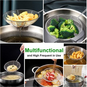 Spider Strainer Set of 3 Asian Strainer Ladle Stainless Steel Wire Skimmer Spoon with Handle for Kitchen Frying Food, Pasta, Spaghetti, Noodle-30.5cm, 32cm, 35cm