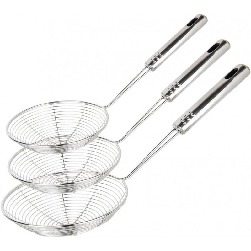 Spider Strainer Set of 3 Asian Strainer Ladle Stainless Steel Wire Skimmer Spoon with Handle for Kitchen Frying Food, Pasta, Spaghetti, Noodle-30.5cm, 32cm, 35cm