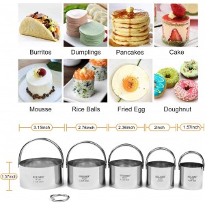 HULISEN Biscuit Cutter Set (5 Pieces/Set), Round Cookies Cutter with Handle, Professional Baking Dough Tools, Gift Package