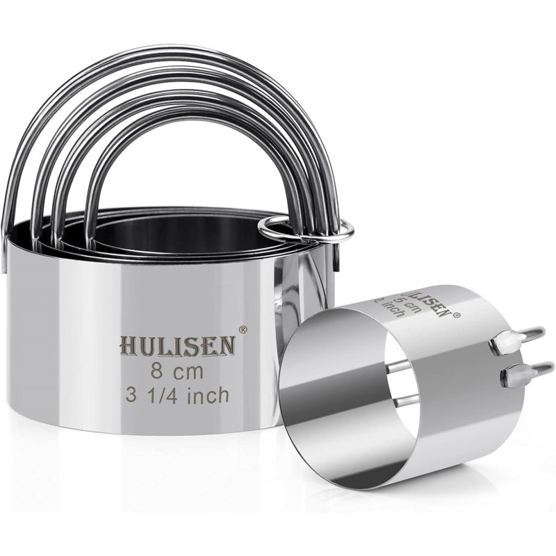 HULISEN Biscuit Cutter Set (5 Pieces/Set), Round Cookies Cutter with Handle, Professional Baking Dough Tools, Gift Package