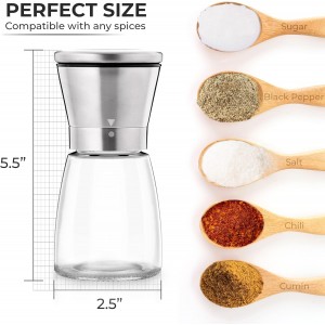 Pepper Grinder or Pepper Mill, Manual Salt Grinder Refillable with Adjustable Coarseness, Black Pepper Grinder Made of Stainless Steel, Himalayan Salt and Sea Salt Grinder